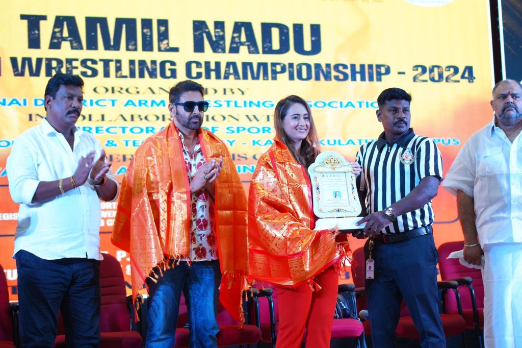 Parveen Dabas inaugurates table in Tamil Nadu State Armwrestling Championship 2024
